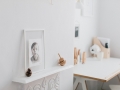 A Frame Desk | Neutral Desk Accessories | White Desk Chair | Statement Wall Light | A modern neutral millennial pink bedroom for children with handmade furniture, personalised artwork and statement lighting.